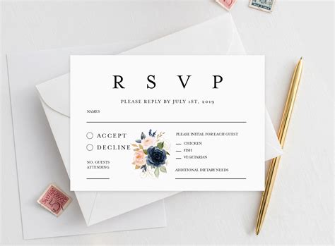 Rsvp Card Printable Instant Download Wedding Rsvp Card Diy Etsy