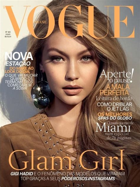 beautiful blonde american fashion model gigi hadid modeling for the cover of vogue brasil vogue
