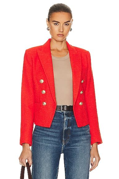 L Agence Brooke Double Breasted Crop Blazer In Fire Red Fwrd