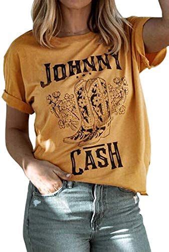 New Johnny Cash T Shirt Women Long Boots Graphic Short Sleeve Tees Loose Top Country Music Party