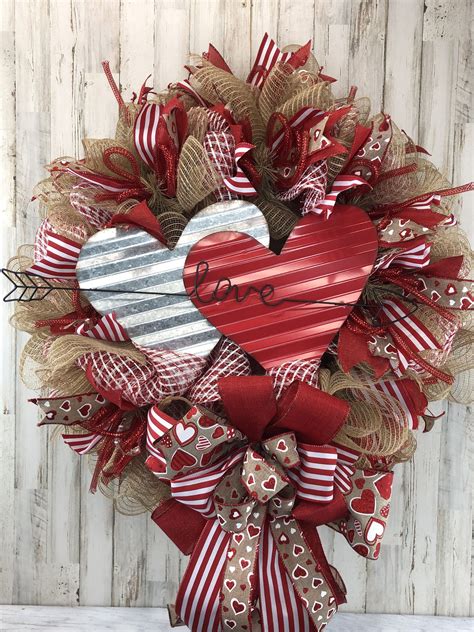 Valentines Wreath For Front Door Deco Mesh Valentines Mantel Etsy Valentines Day Decorations