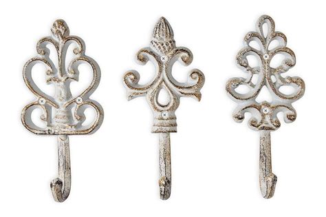 Antique Chic Cast Iron Decorative Wall Hooks Rustic Shabby French