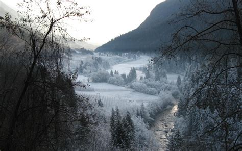 Nature Landscape Winter River Valley Mountain Snow Forest Field