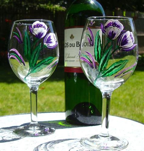 Painted Wine Glasses With Purple Flowers By Ipaintitpretty On Etsy 20 00 Uniquets
