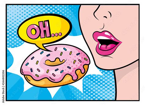 Woman Eating Donut With Oh Pop Art Message Stock Vector Adobe Stock