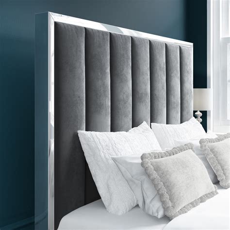 Grey Velvet Double Ottoman Bed With High Headboard Aaliyah Furniture123
