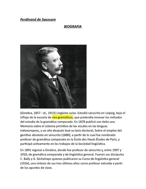 Biografía De Saussure Padre De La Lingüística Moderna En Pocas Palabras