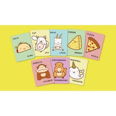 The card just laid matches the card spoken by the player (e.g., they put down 'pizza' while saying, pizza!). Taco, Cat, Goat, Cheese, Pizza Card Game | Waterstones
