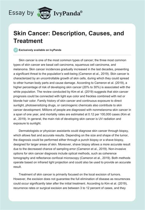 Skin Cancer Description Causes And Treatment 576 Words Research Paper Example