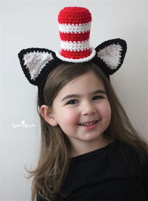 Crochet Cat In The Hat Headband Repeat Crafter Me Crochet Cat Hat