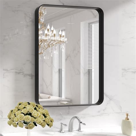 Buy Loaaoblack Metal Framed Bathroom Mirror For Wall 22x30 Inch Rounded Rectangle Mirror Matte