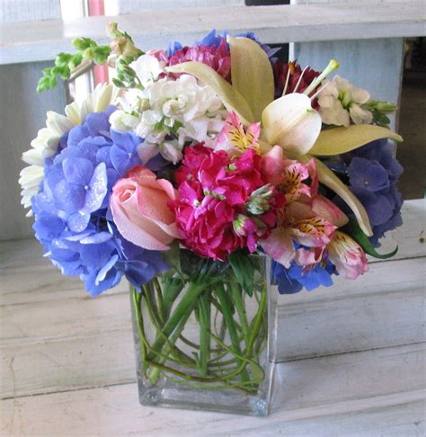 Pink And Blue Centerpiece Colorful Flowers Arrangements Beautiful