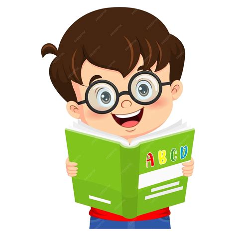 Premium Vector Cartoon Little Boy Reading A Book