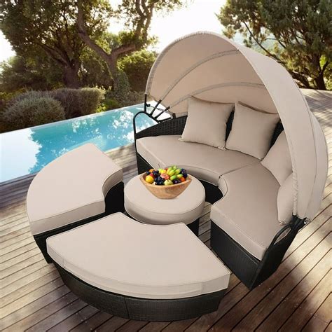 Costway Outdoor Mix Brown Rattan Patio Sofa Furniture Round Retractable