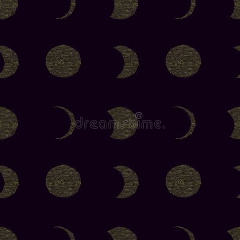 Decorative Pattern With Moons Phases Of Lunar And Solar Eclipse In The