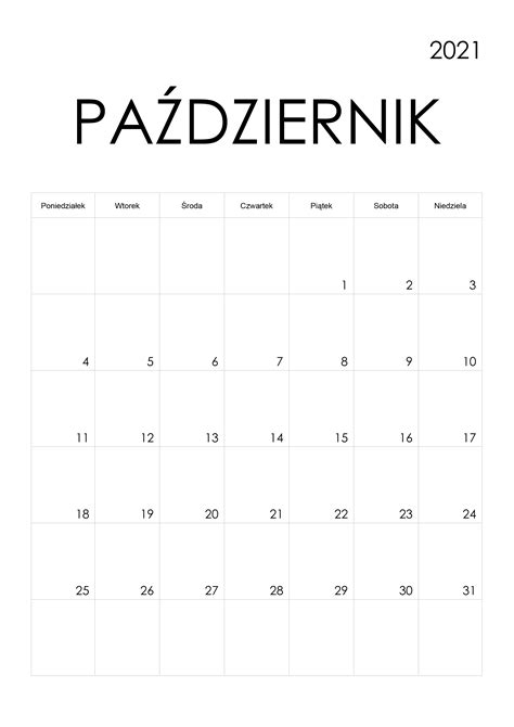 Kalendarz Październik 2021 Do Druku Pdf Kalendarz Feb 2021