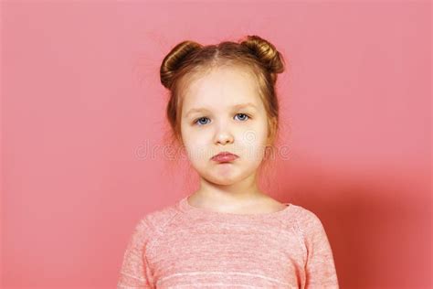 Beautiful Child Girl Looking Sad Pouted Lips Closeup Stock Photos