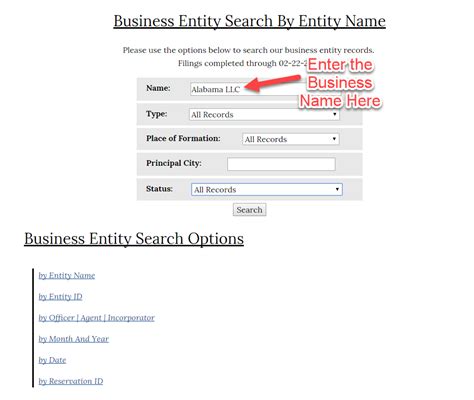 To start with, you have to submit a name search application to check if the name you have decided for your company is available or not. Alabama Business Entity Name Search | Step-by-Step Guide