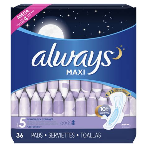 Always Maxi Super Pads, Winged, Unscented, Extra Heavy, Size 5, 36 ct - Walmart.com - Walmart.com