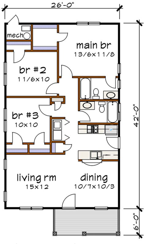 Bungalow Style House Plan 3 Beds 2 Baths 1092 Sqft Plan 79 116