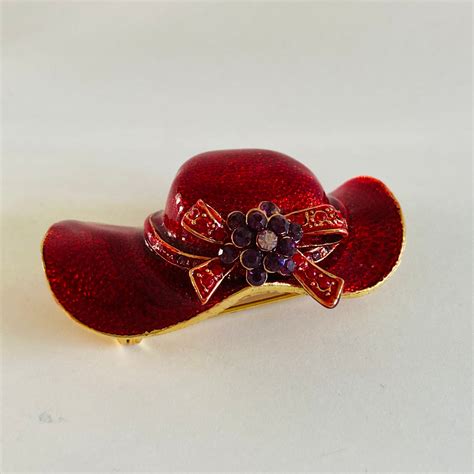 Red Hat Brooch Red Hat Pin Red Enamel Hat Brooch Red And Etsy