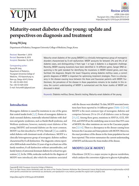 What is maturity onset diabetes of the young (mody)? (PDF) Maturity-onset diabetes of the young: update and ...