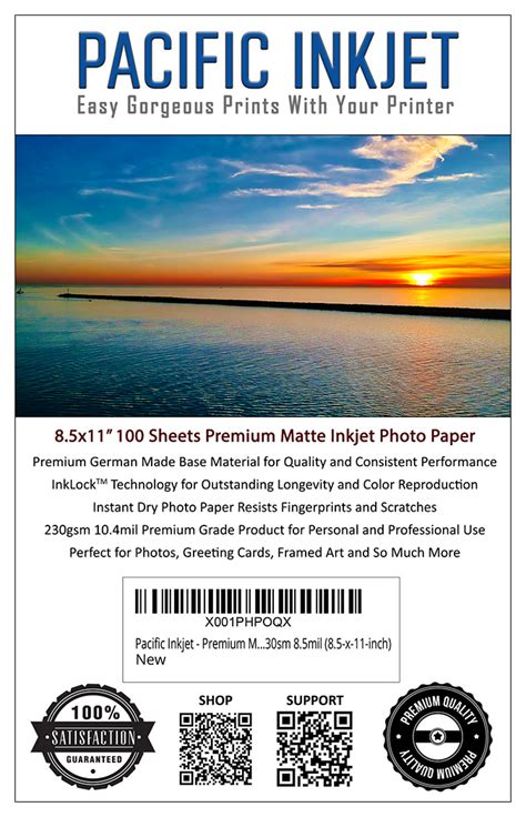 85x11 100 Sheets Premium Matte Inkjet Photo Paper 104mil 230gsm