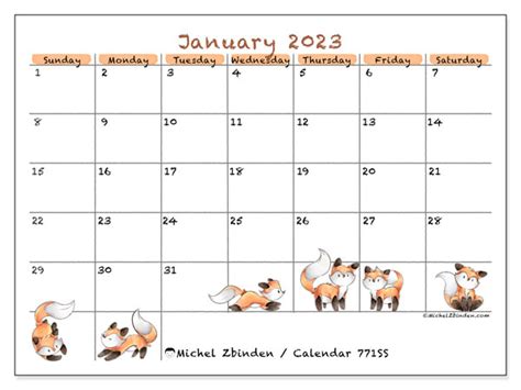 January 2023 Printable Calendar “771ss” Michel Zbinden Us