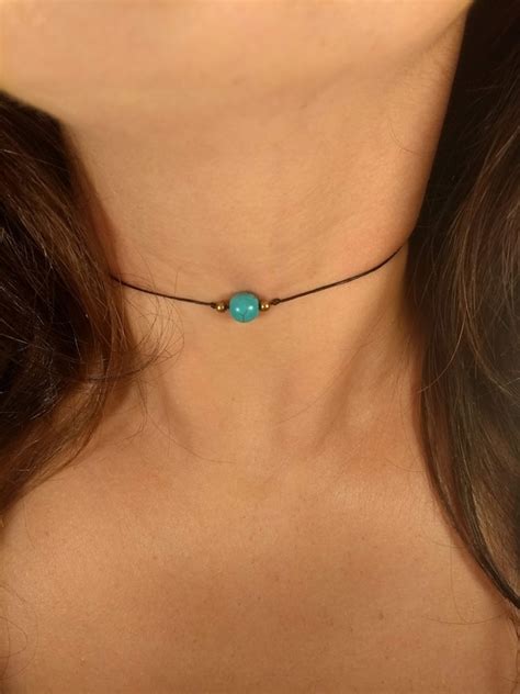 Turquoise Choker Turquoise Necklace Gemstone Necklace Etsy