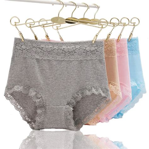 4pcs Lot Women S High Waist Cotton Panties Briefs With Lace Trim