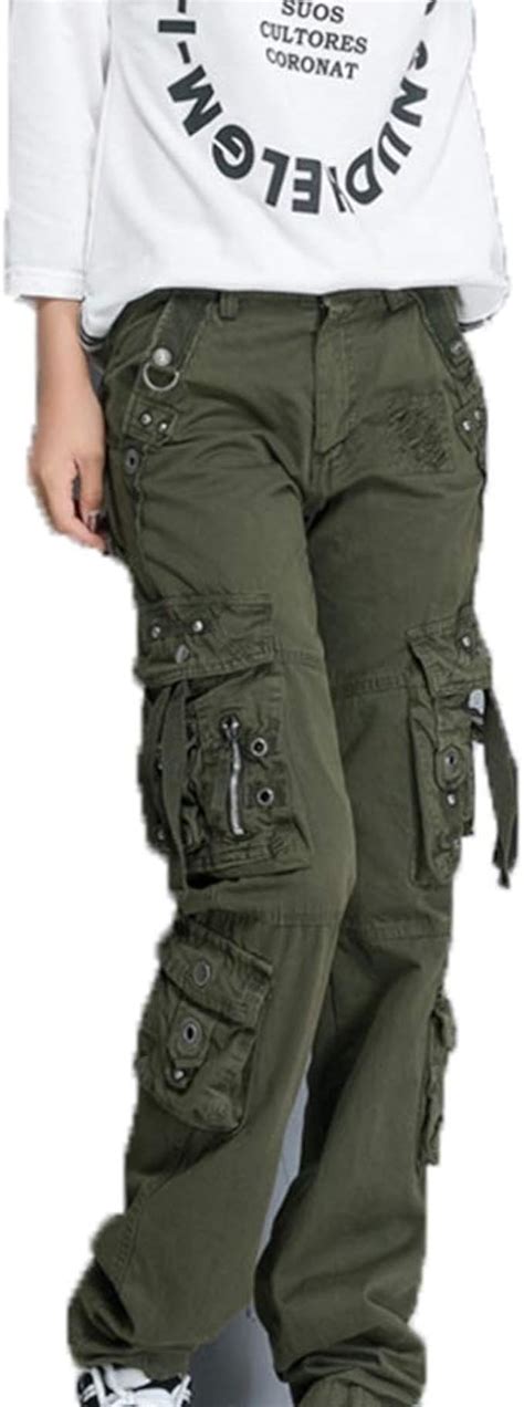 Gphui Multi Pockets Work Cargo Pants For Women Solid Color Loose Casual