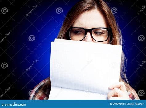 Disappointed Young Girl With Nerd Glasses Holding Stock Photo Image