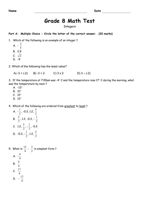 Staar mathematics grade 4 sample questions. grade 8 integer test - Grade8-Math