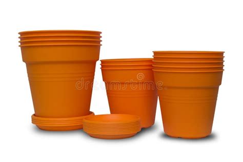 Bright Orange Flower Pots Made From Plastic Stock Image Image Of