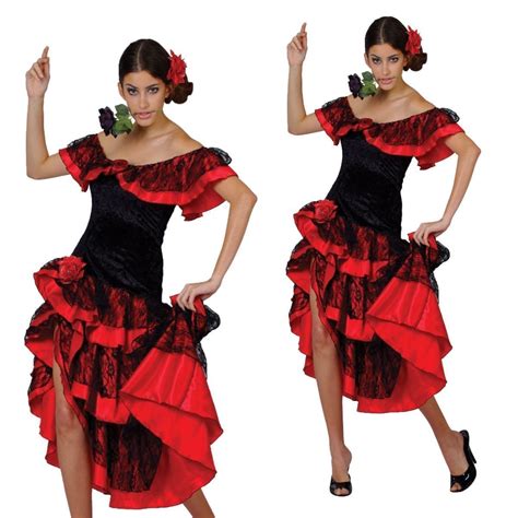 Adults Spanish Dancer Flamenco Dancing Ladies Fancy Dress Costume Sizes 10 24 Ladies Fancy