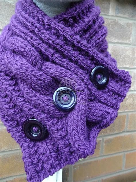 Purple Neck Warmer Knitted Neck Warmer Button Neck Scarf Etsy Uk