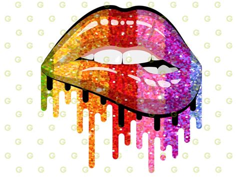 Dripping Lips Svg Rainbow Glitter Drip Lips Svg Biting Lips Etsy