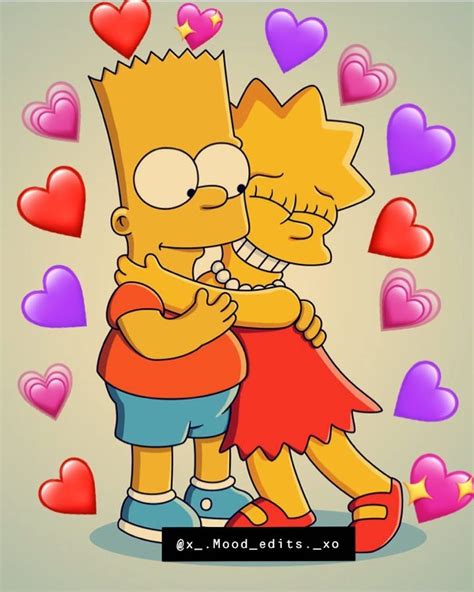 The Simpsons Couple Hugging In Front Of Hearts