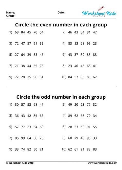 Odd And Even Numbers Worksheet For Grade 3