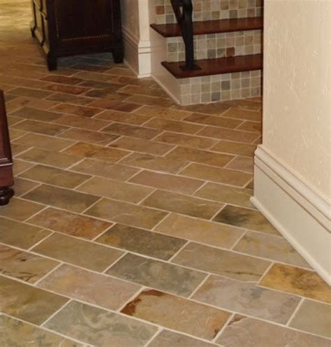 Rectangular Slate Tile Floor On A Diagonal Herringbone Pattern Would