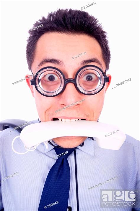 Crazy Man With Phone On White Stock Photo Picture And Royalty Free