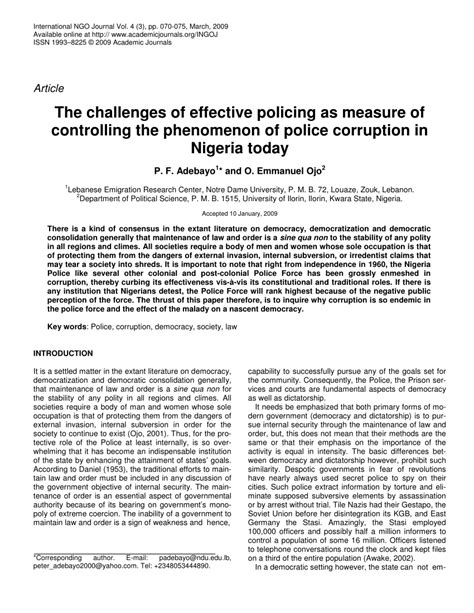 Pdf The Challenges Of Effective Policing As Measure Of Controlling