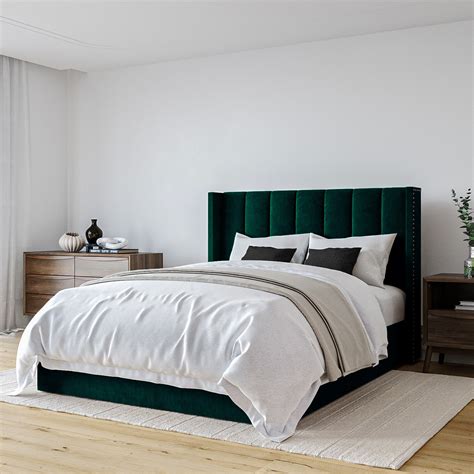 Green Velvet Double Ottoman Bed With Winged Headboard Maddox Ubicaciondepersonascdmxgobmx