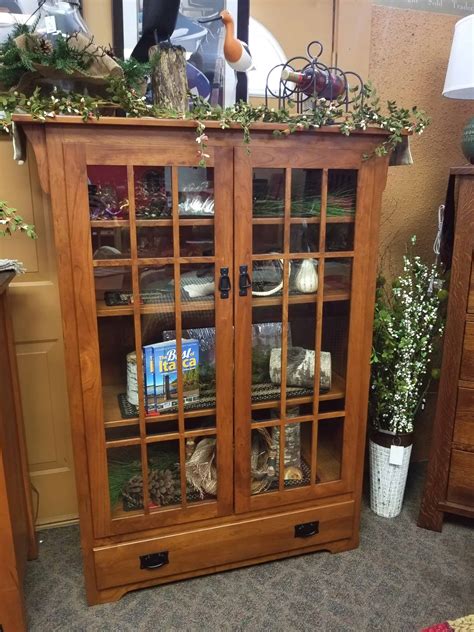 Mission Bookcase W Glass Doors Shown In Rustic Cherry Amish Oak