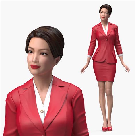 Asian Business Woman Standing Pose D Model Ds Blend C D