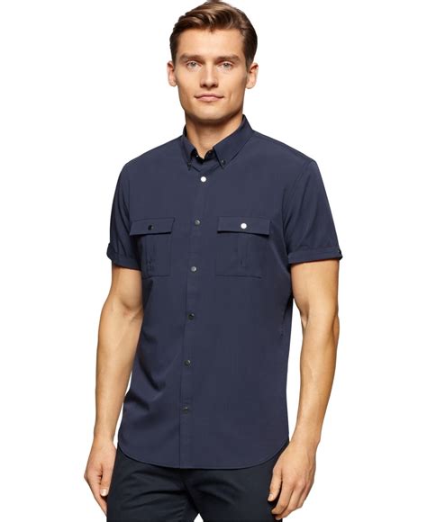 Calvin Klein Mens Two Pocket Short Sleeve Shirt In Blue For Men Lyst