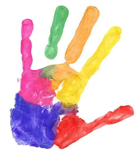 Premium Photo Close Up Of Colored Hand Print On White Background