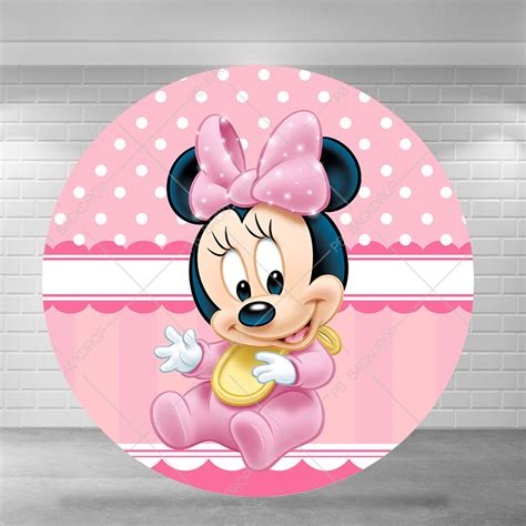 Disney Baby Pink Minnie Mouse Round Backdrop Cover Stripes Dots Girl