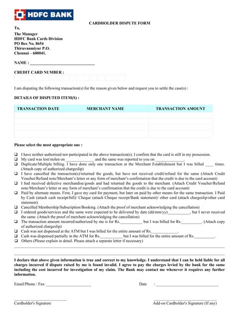 Mar 26, 2020 · the credit card's issuer may ask you to submit your dispute in writing, along with proof that the charge is incorrect, like receipts or a police report. Credit Card Dispute Form Hdfc - Fill Online, Printable, Fillable, Blank | PDFfiller