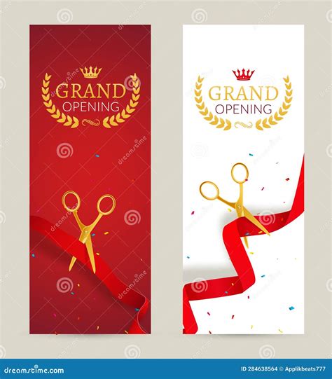 Grand Opening Invitation Banner Red Ribbon Cut Ceremony Event Stock